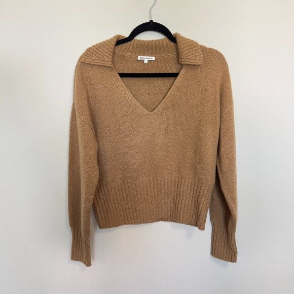 Reformation Camel Collared V-Neck Sweater Size L - Picture 4 of 7